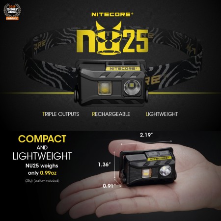 NITECORE NU25 Headlamp (360流明) 輕量級 USB充電頭燈  跑步 | 登山 | 露營