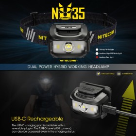 NITECORE NU35 Dual Power Headlamp (460流明) 充電式雙電源輕量頭燈 跑步 | 登山 | 露營